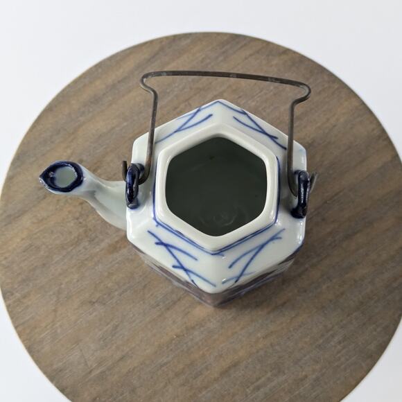 Miniature Chinese Tea Pot Vintage Soy Sauce Vinegar Container Chinoiserie Cobalt - Picture 7 of 10